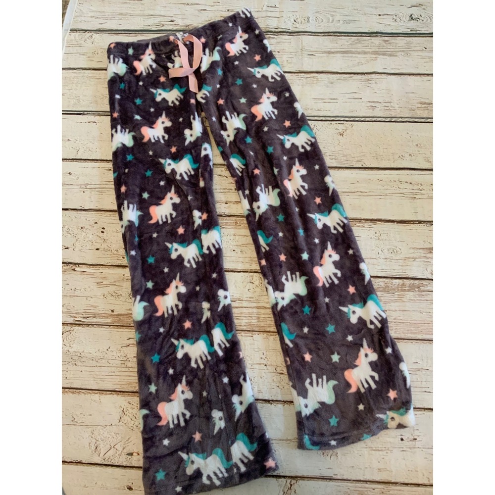 Hotkiss Womens Pajama Pants Small Charcoal Grey Unicorn Star Plush Fleece Lounge